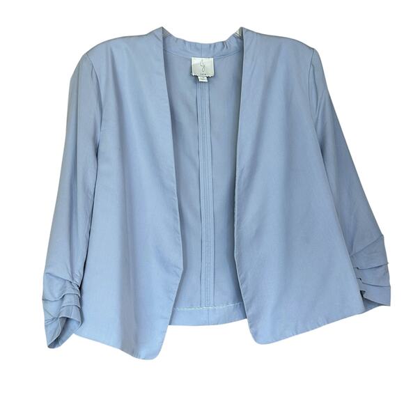 Joie Light Blue Tencel Cropped Blazer Size L Ruched Sleeves - Picture 1 of 5